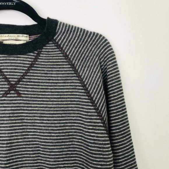 Crossley Cashmere Wool Pullover Sweater Striped Black Gray Men Size Small - Picture 3 of 4